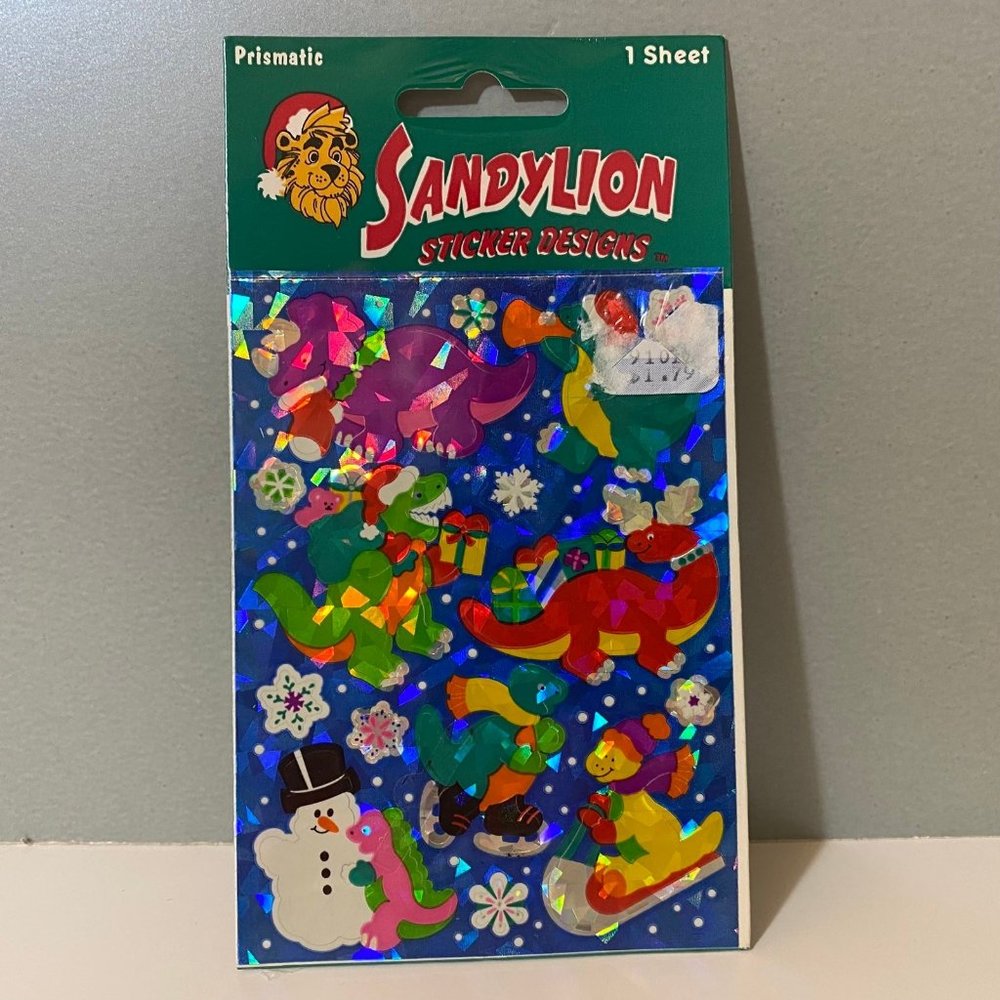 Vintage Sandylion Prismatic Dinosaur Winter Stickers